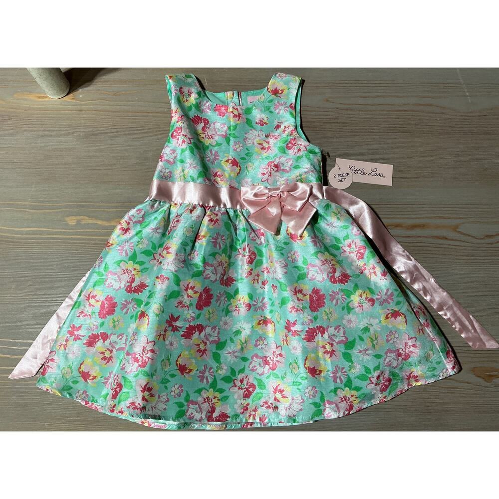 NEW Little Lass Girls Formal Floral Dress with Pink Satin Sash & Bow (Size 3T)